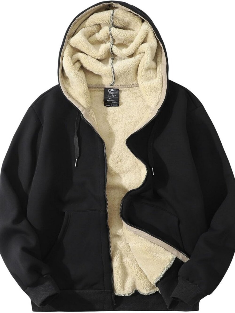 Flygo Mens Sherpa Hoodie Jacket Warm Fleece Lined Zip Up Sweatshirts